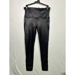 Spanx Faux Leather Leggings Black High Waisted Shaping Metallic Finish Large L